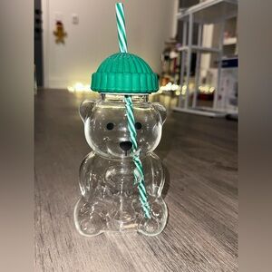NWT Bearista Bear shaped Cup Tumbler Clear Glass With Green